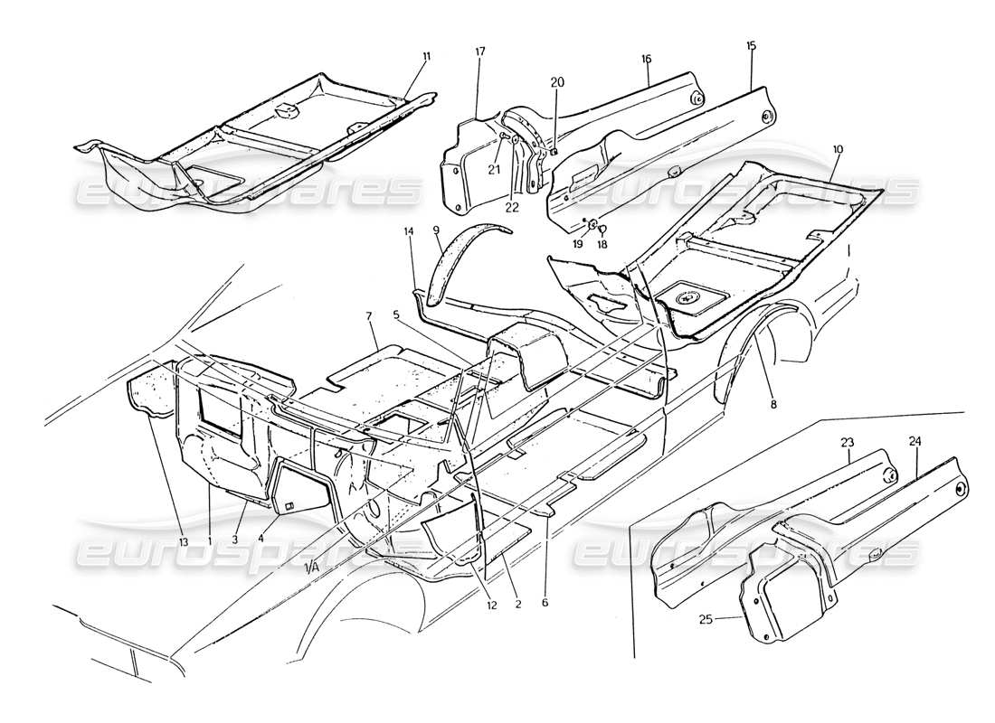 maserati 222 / 222e biturbo carpets and felts parts diagram