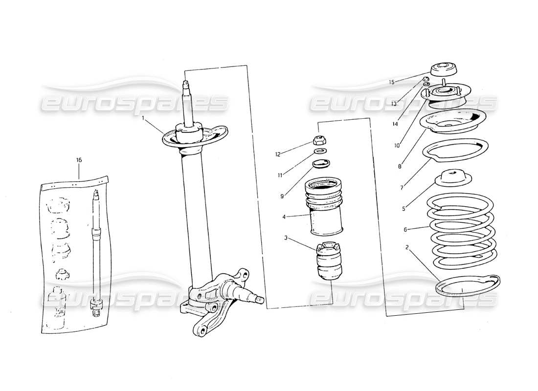 maserati biturbo 2.5 (1984) front shock absorbers parts diagram