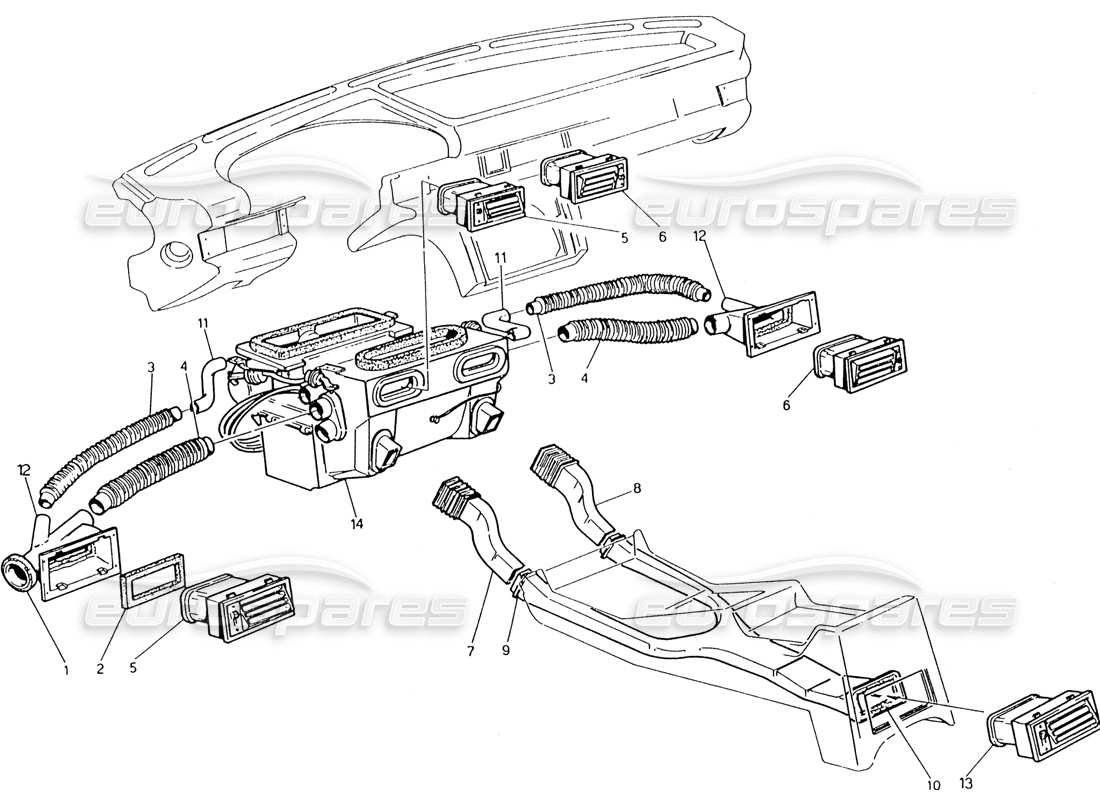 maserati 222 / 222e biturbo ventilation part diagram