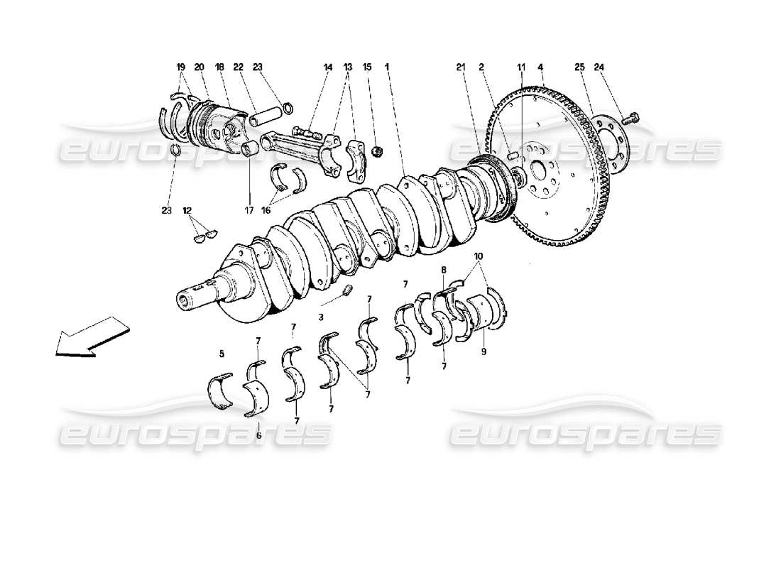 ferrari 512 tr crankshaft - connecting rods and pistons parts diagram