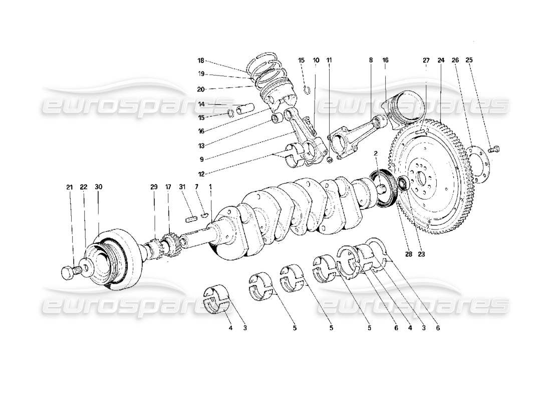 ferrari f40 driving shaft - connecting rods and pistons - motor flywheel parts diagram