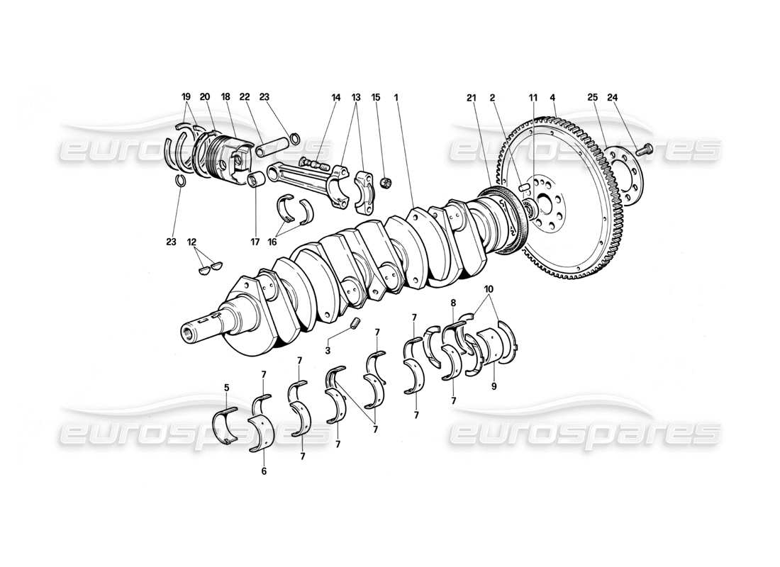 ferrari testarossa (1987) crankshaft - connecting rods and pistons parts diagram