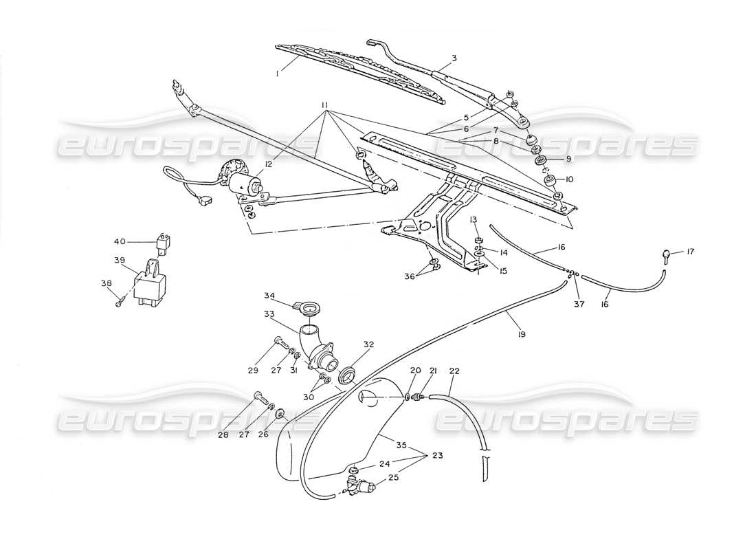 maserati ghibli 2.8 (non abs) windshield washer and wiper parts diagram