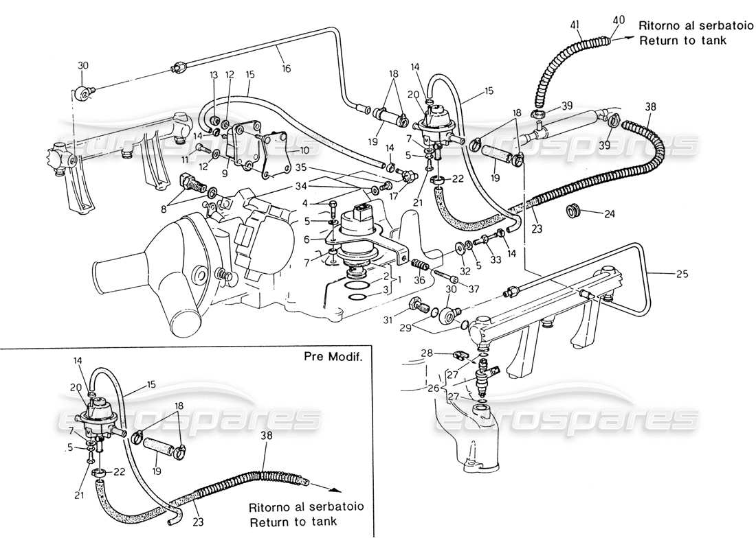 maserati 222 / 222e biturbo injection system - accesories part diagram