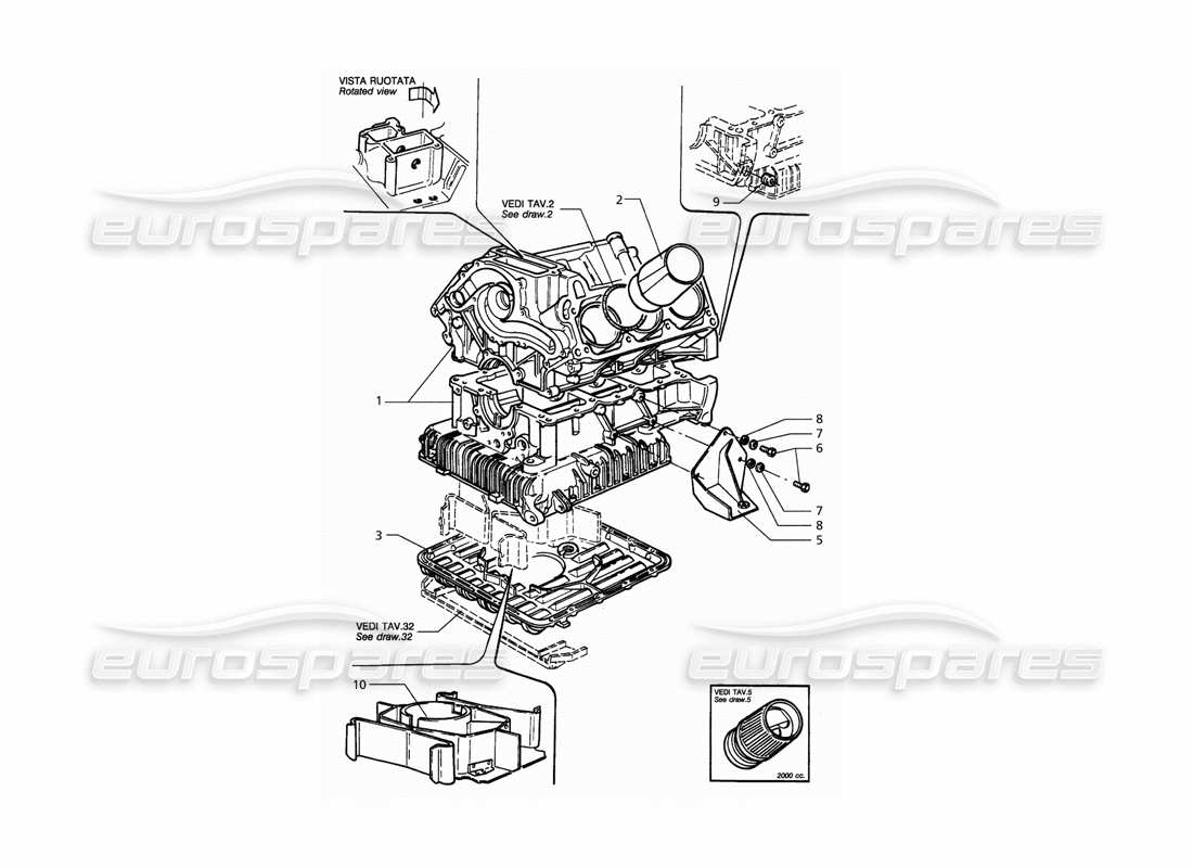maserati qtp. 3.2 v8 (1999) engine block and oil sump parts diagram