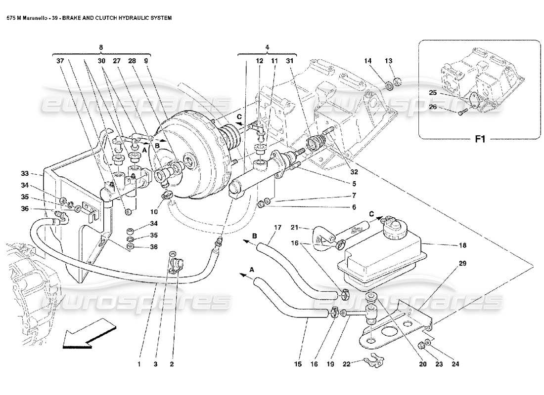 ferrari 575m maranello brake and clutch hydraulic system part diagram