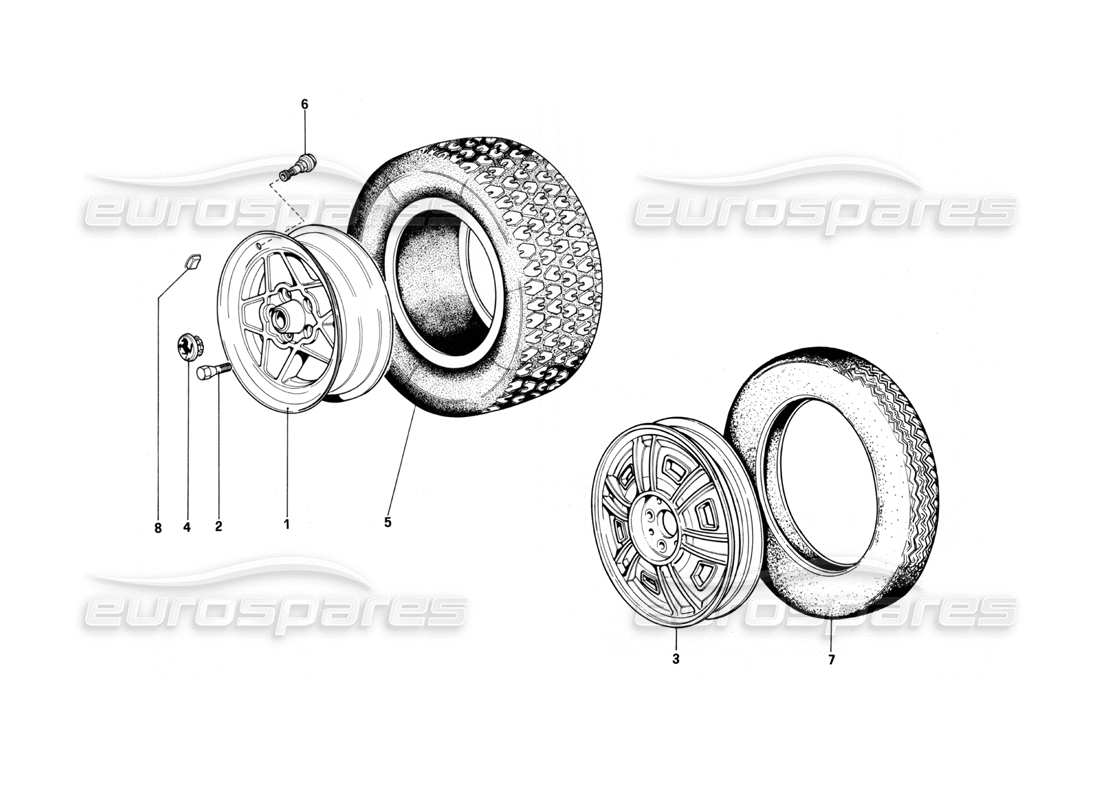 ferrari 208 turbo (1982) wheels parts diagram