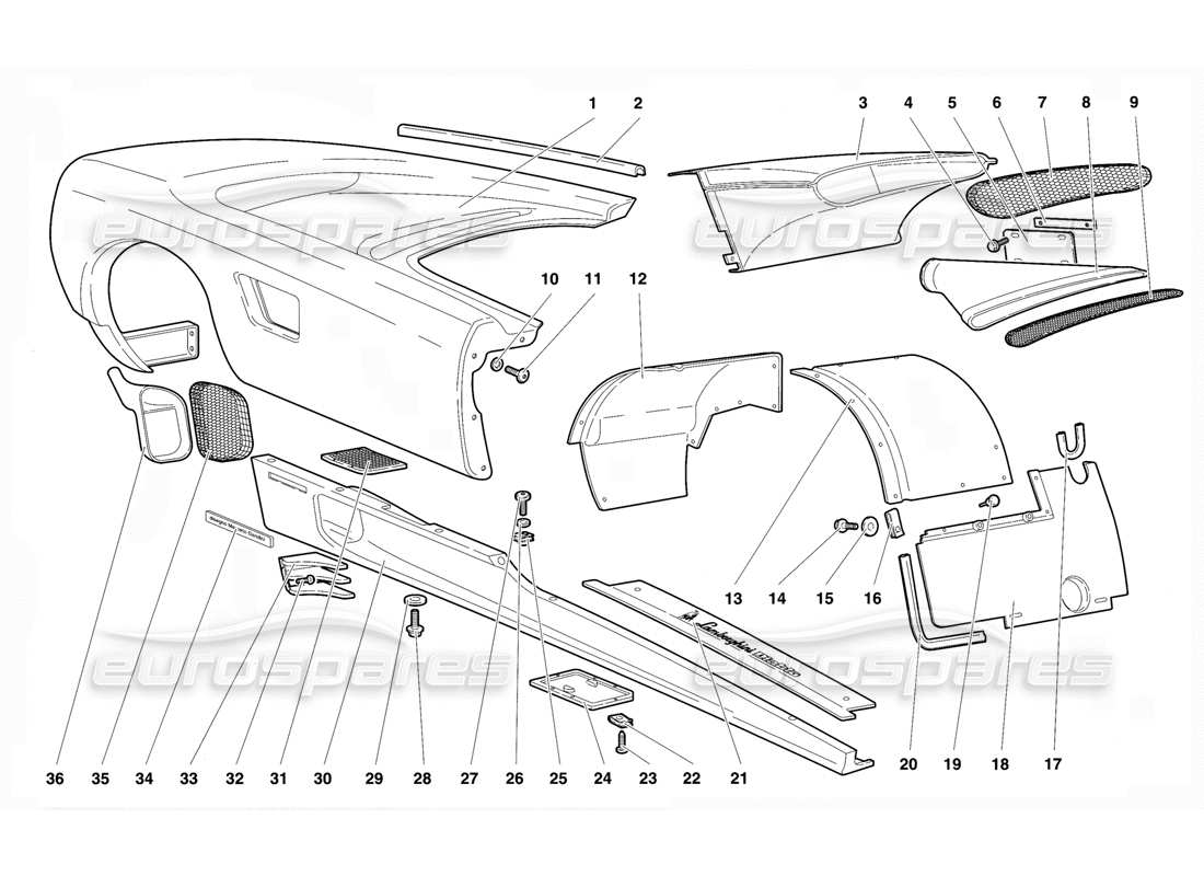 lamborghini diablo vt (1994) body elements - right flank part diagram