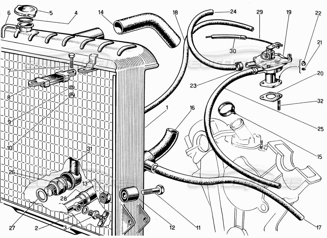 ferrari 330 gt 2+2 water radiator parts diagram