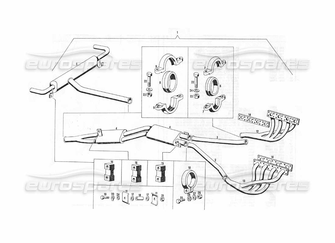 maserati indy 4.2 exhaust pipes parts diagram