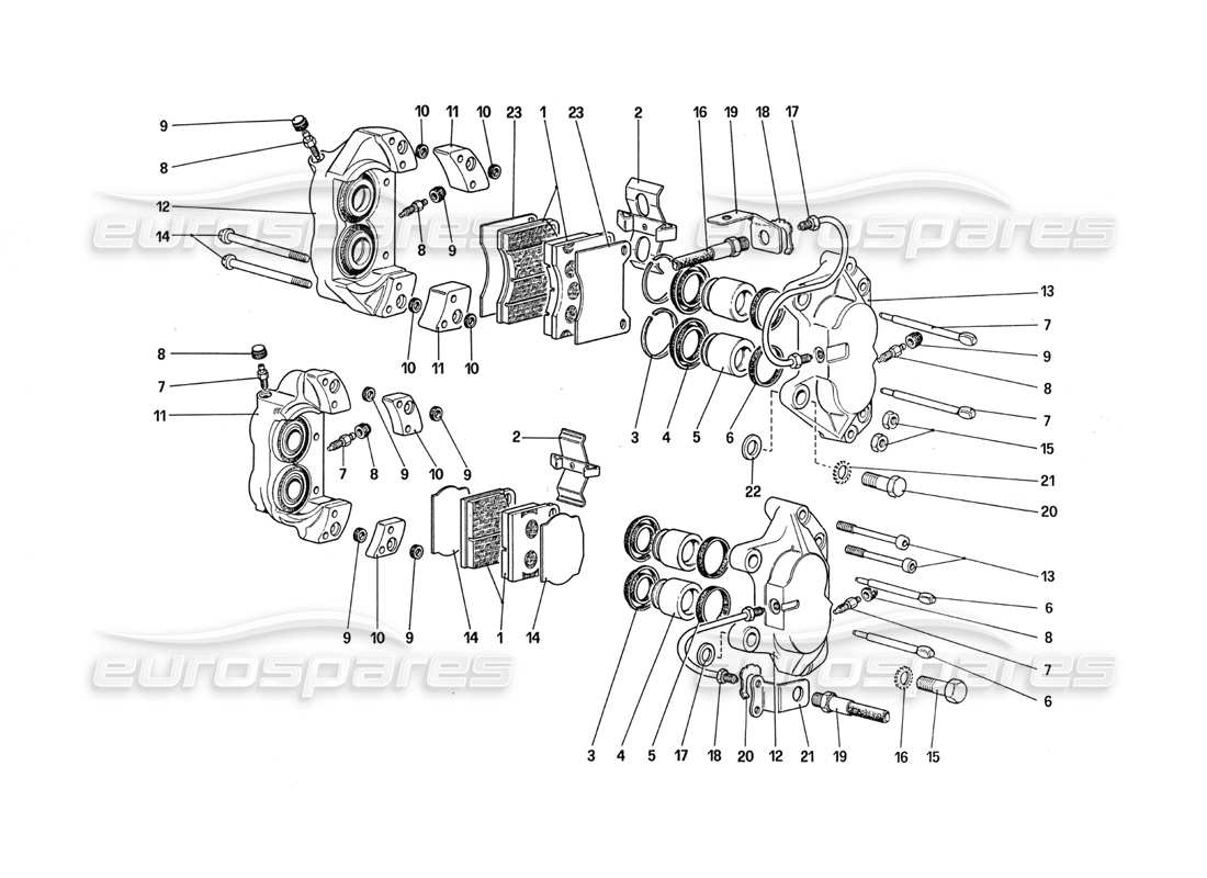 ferrari 288 gto calipers for front and rear brakes parts diagram