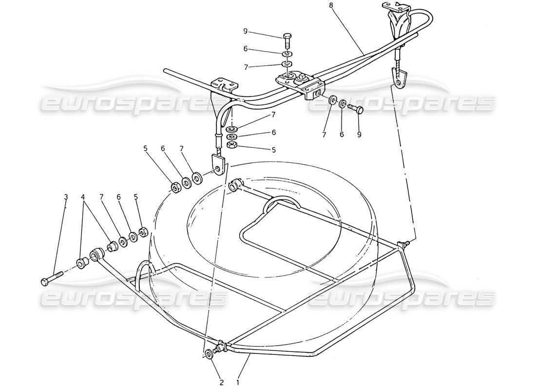 maserati 222 / 222e biturbo spare wheel lifting device part diagram