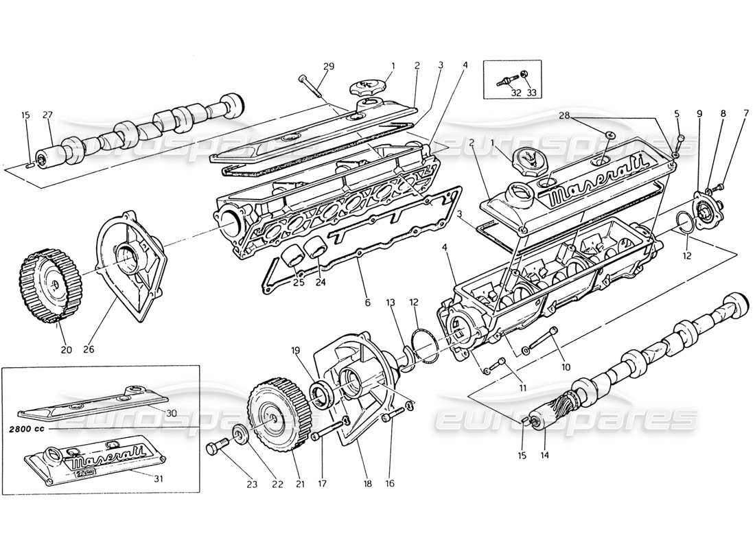 maserati 222 / 222e biturbo timing parts diagram