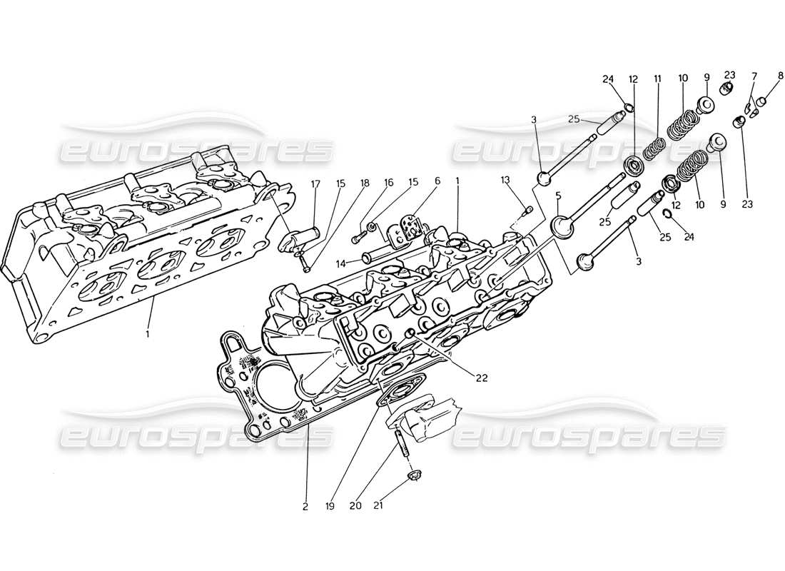 maserati 222 / 222e biturbo cylinder heads parts diagram