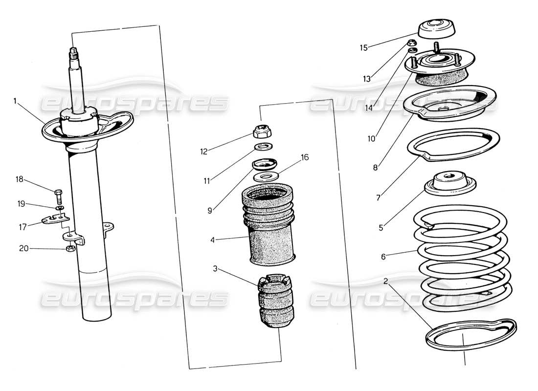 maserati 222 / 222e biturbo front shock absorber part diagram