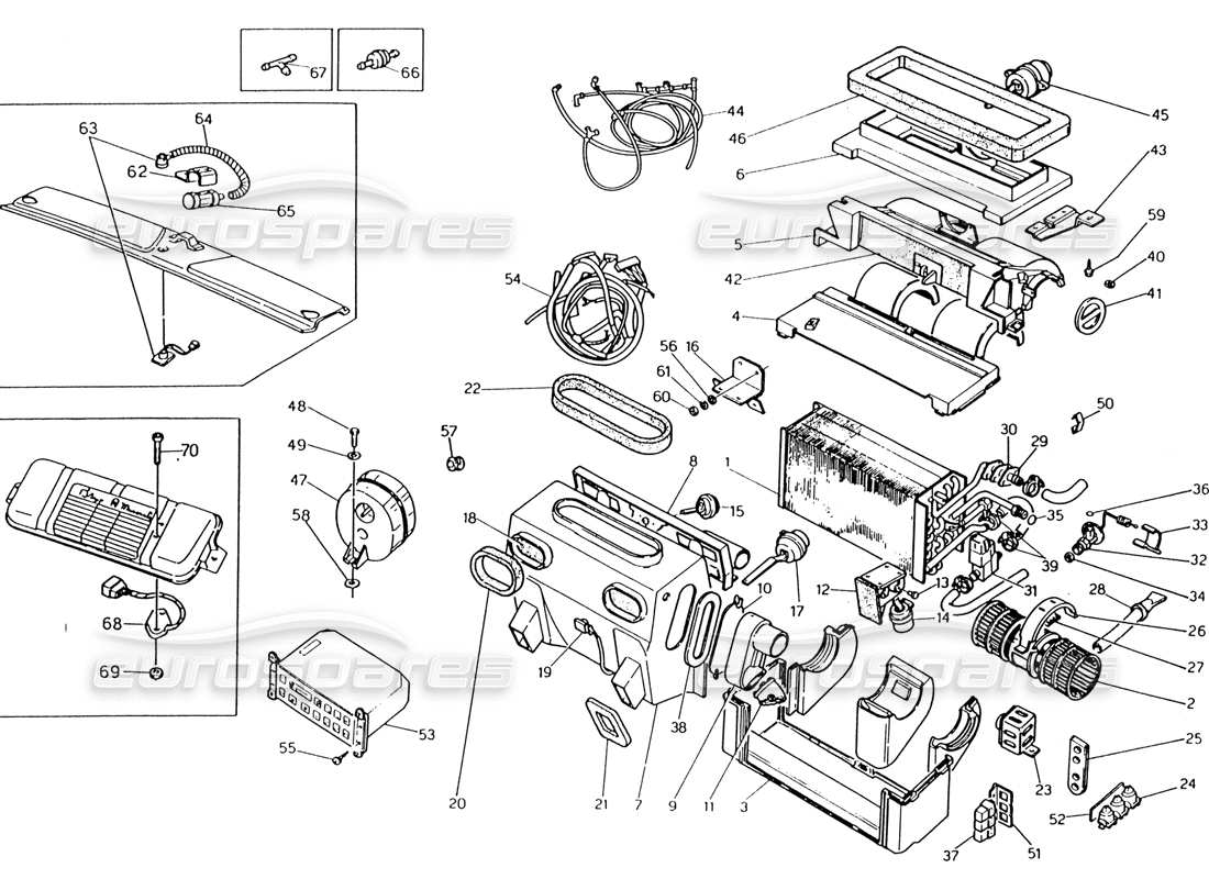 maserati 222 / 222e biturbo automatic air-conditioner set (lh steering) part diagram