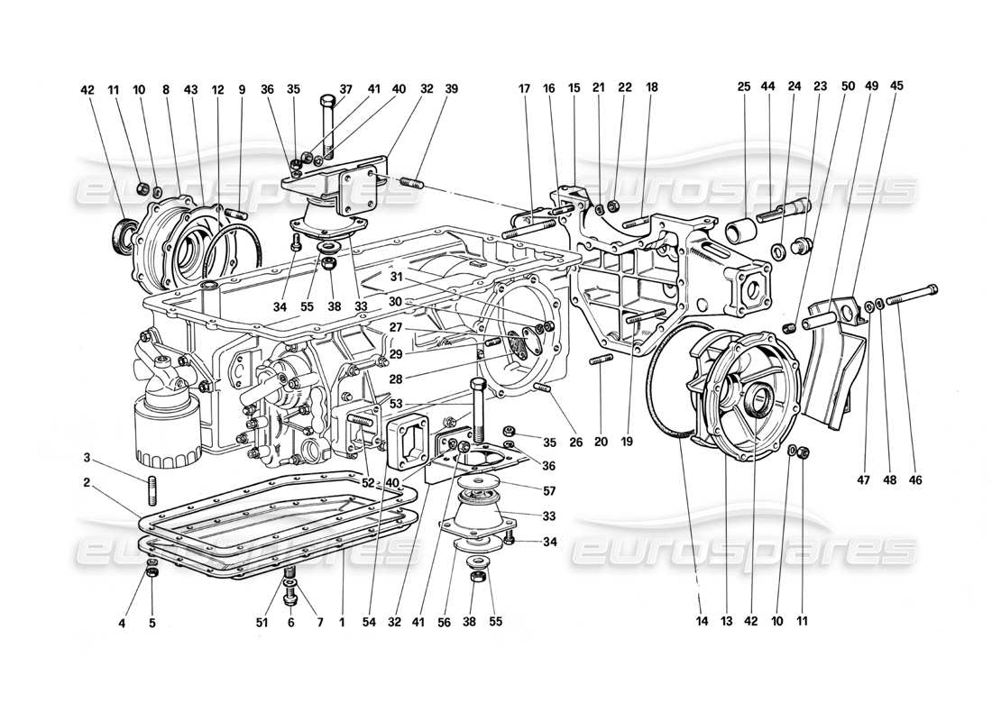 ferrari testarossa (1987) gear box - mountings and covers parts diagram