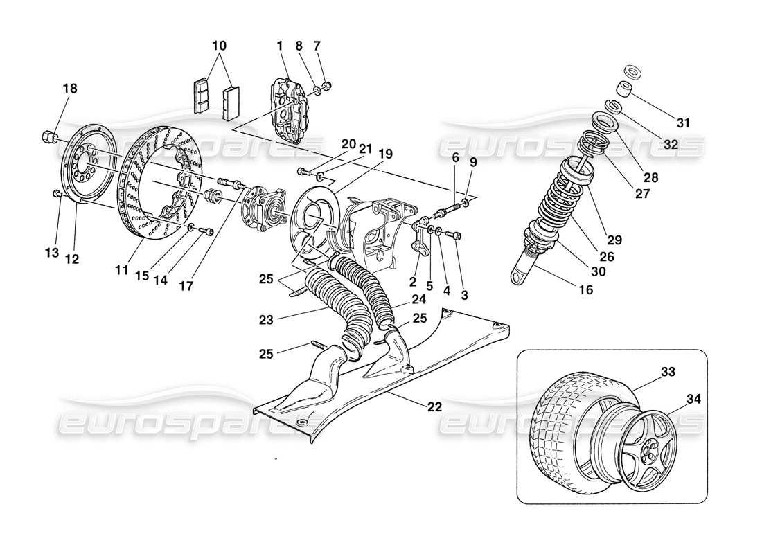 ferrari 355 challenge (1999) brakes - shock-absorbers - rear air intakes - wheels parts diagram