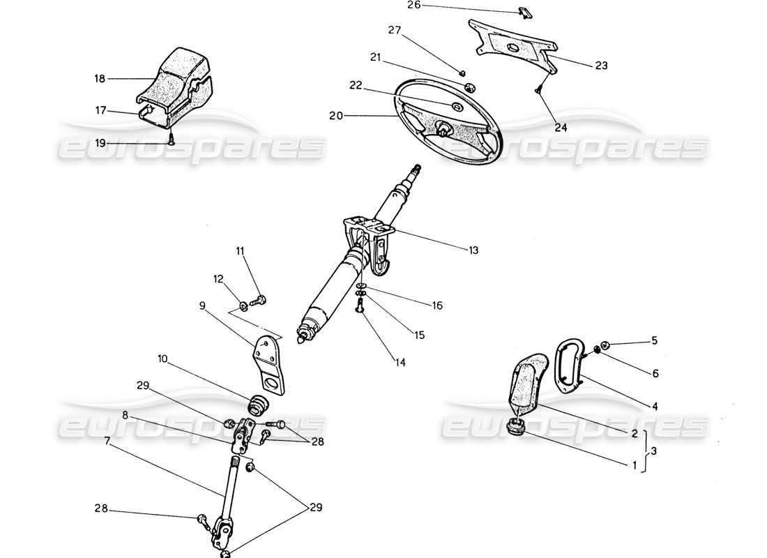 maserati 222 / 222e biturbo steering shaft and wheel part diagram