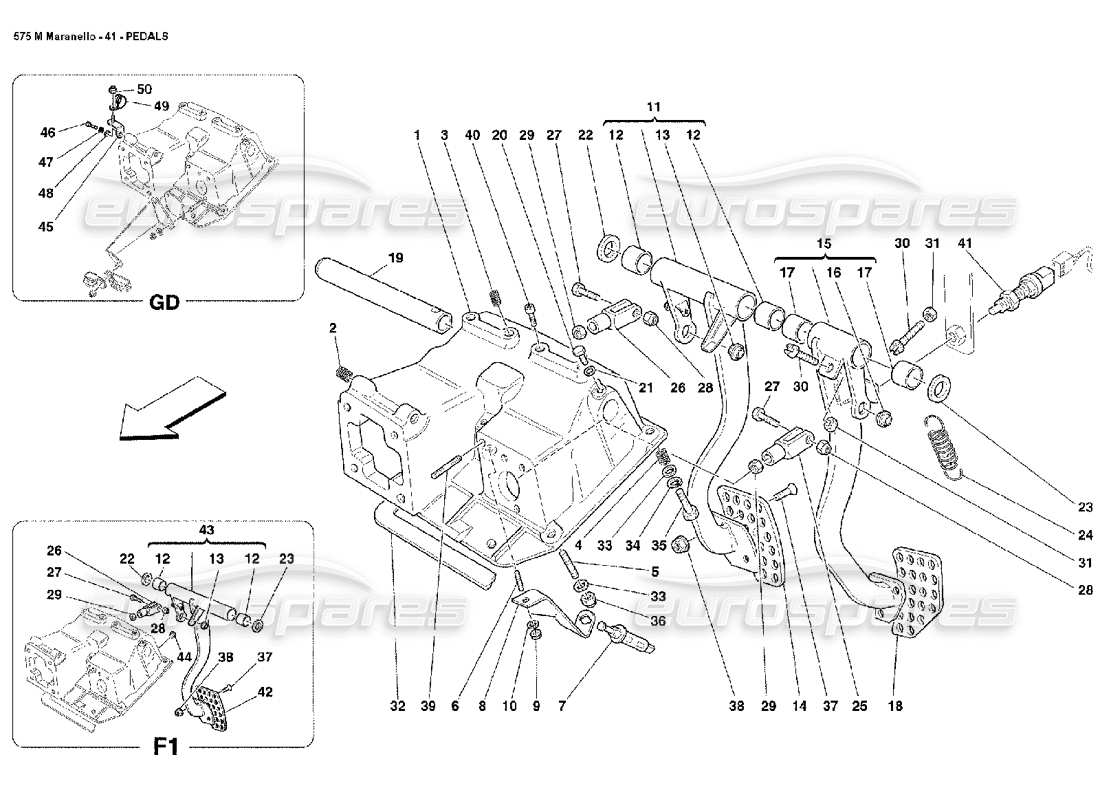 ferrari 575m maranello pedals part diagram