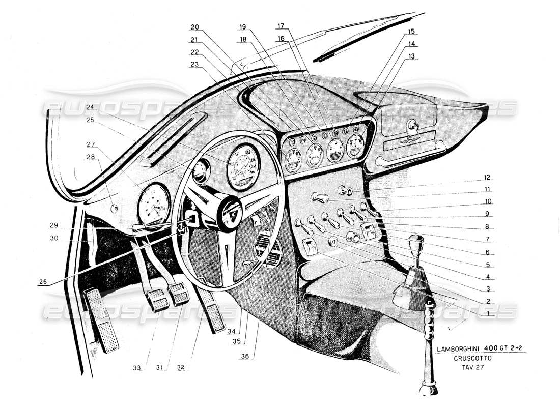 lamborghini 400 gt interior & rubber seals part diagram