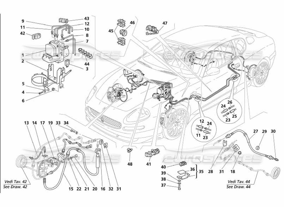 maserati 4200 gransport (2005) braking system -valid for gd- part diagram