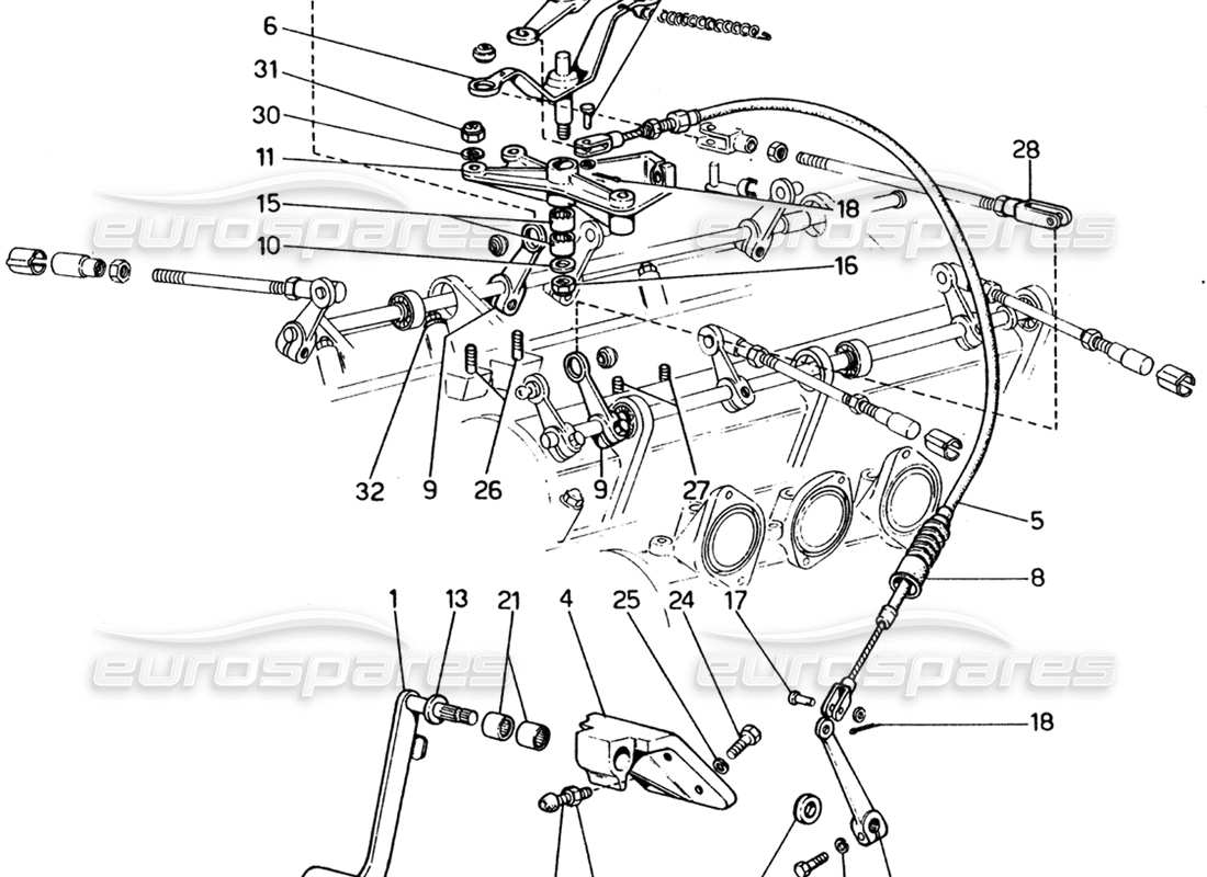 ferrari 365 gt4 2+2 (1973) throttle control (variant for rhd versions) parts diagram