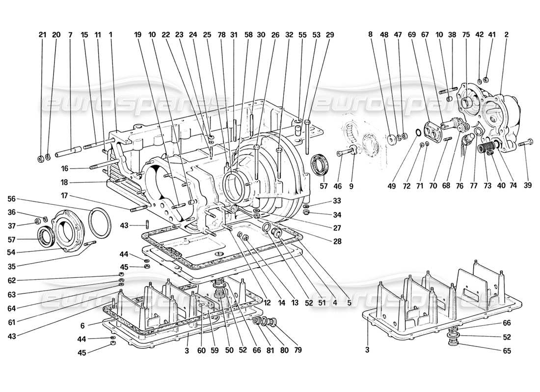 ferrari 328 (1988) gearbox - differential housing and oil pump part diagram