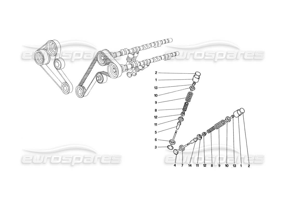 ferrari 328 (1988) timing system - tappets part diagram