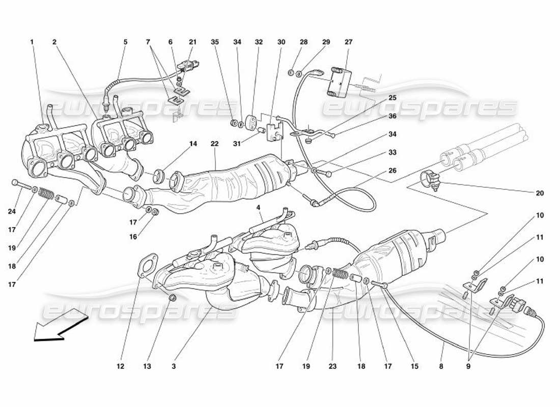 ferrari 575 superamerica front exhaust system parts diagram