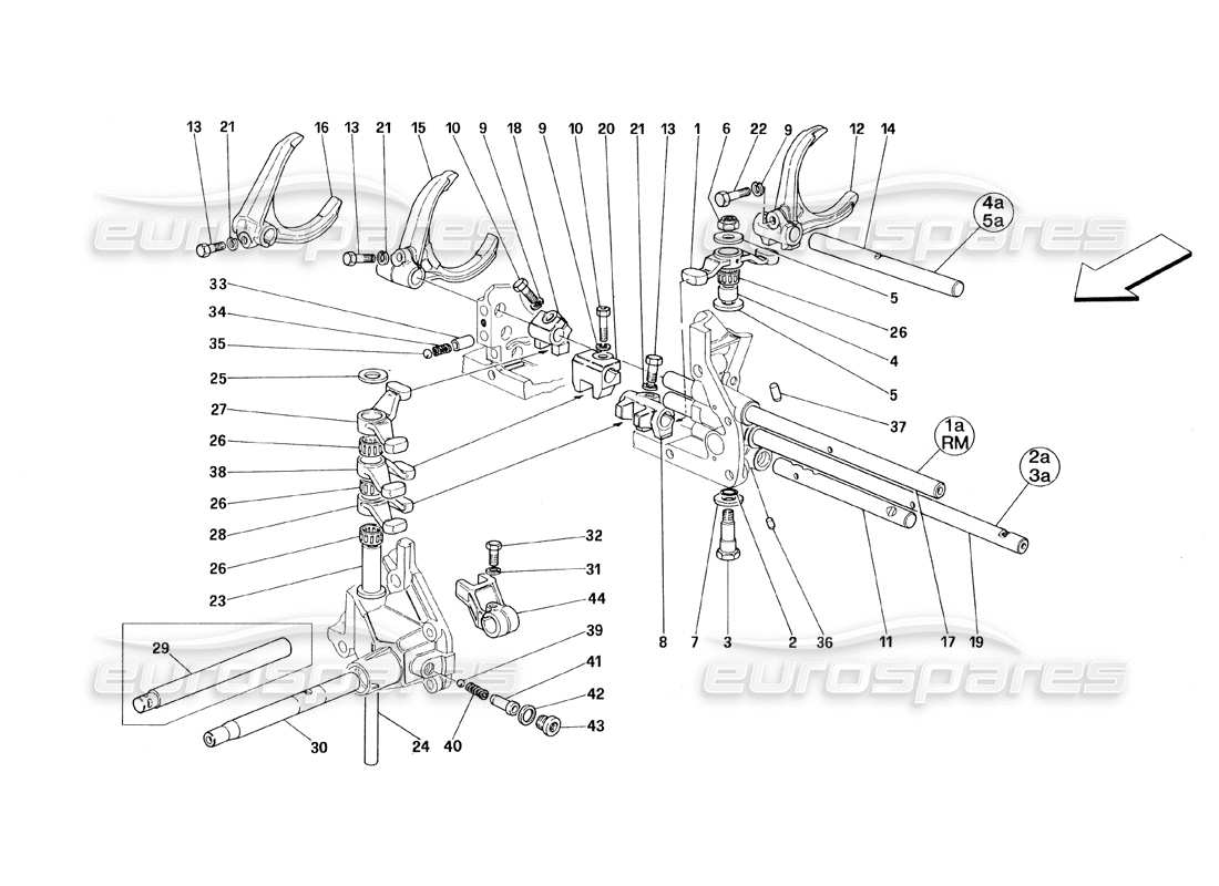 ferrari 348 (1993) tb / ts inside gearbox controls parts diagram