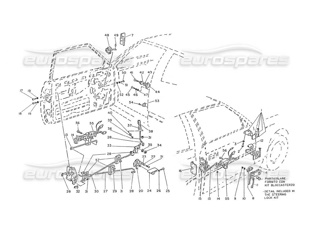 maserati ghibli 2.8 (non abs) doors - hinges and internal controls parts diagram