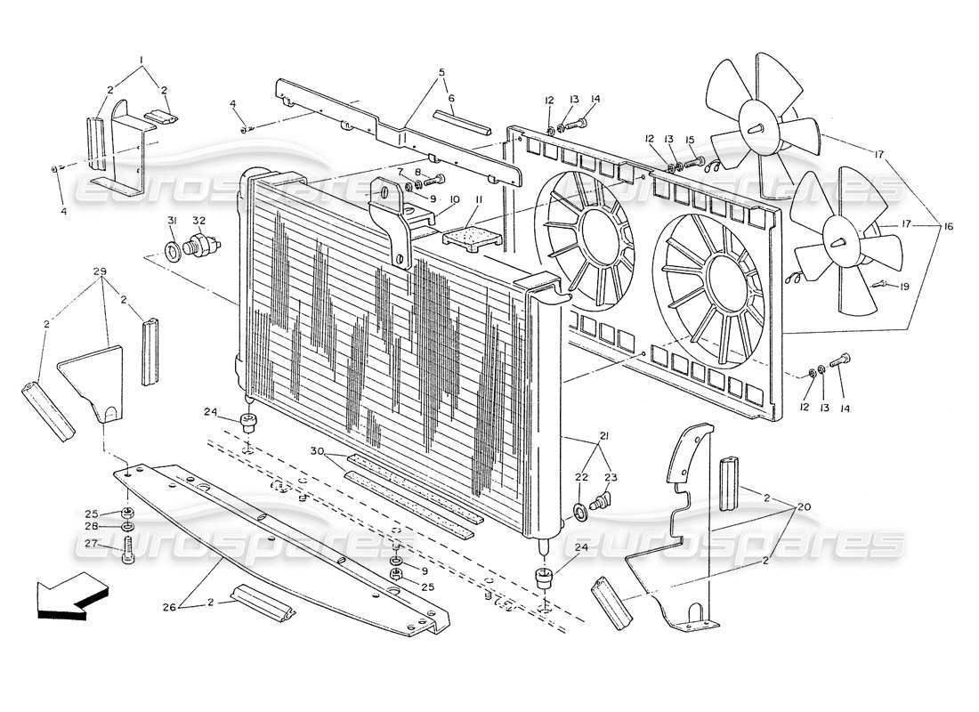 maserati ghibli 2.8 (non abs) radiator and cooling fans parts diagram