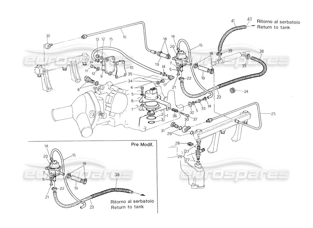 maserati biturbo spider injection system - accesories part diagram