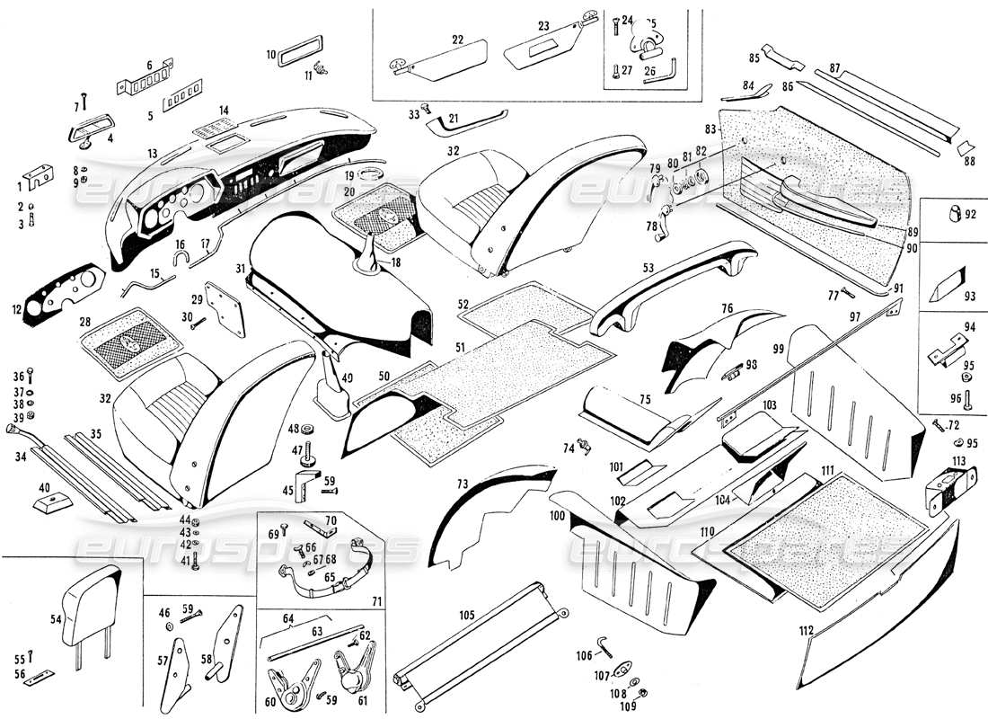 maserati mistral 3.7 seats and upholstery (a) part diagram