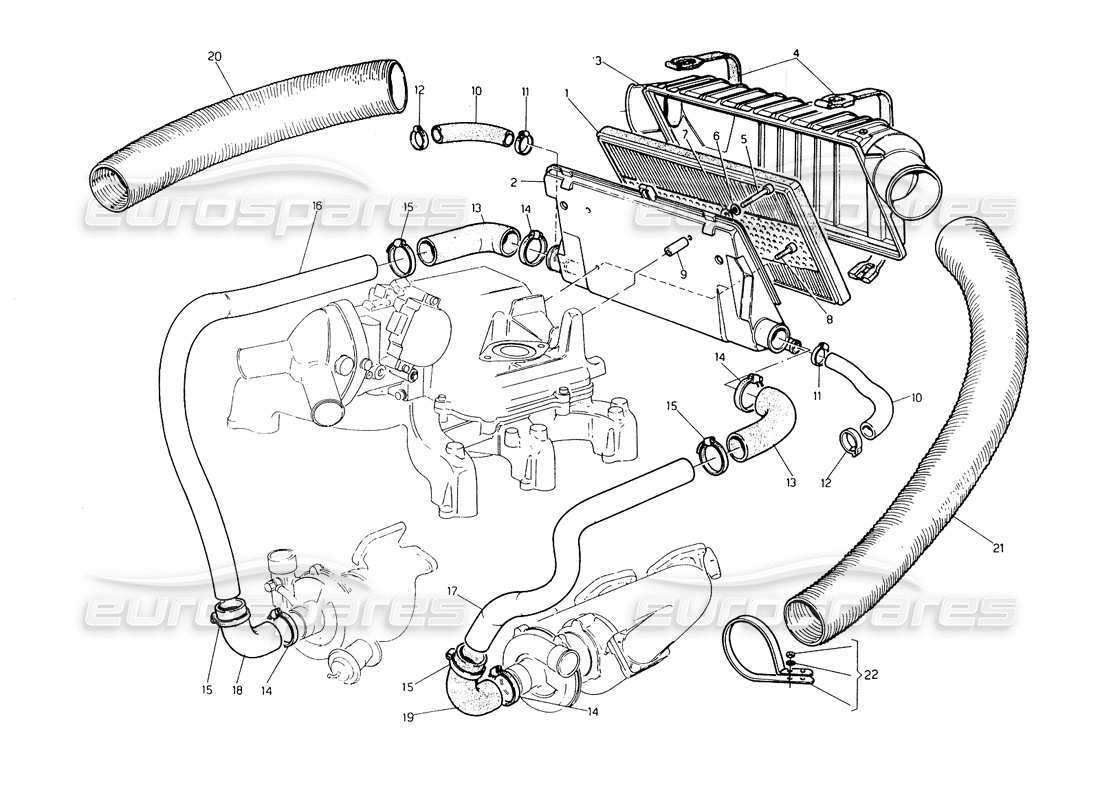 maserati biturbo spider air filter and pipes part diagram