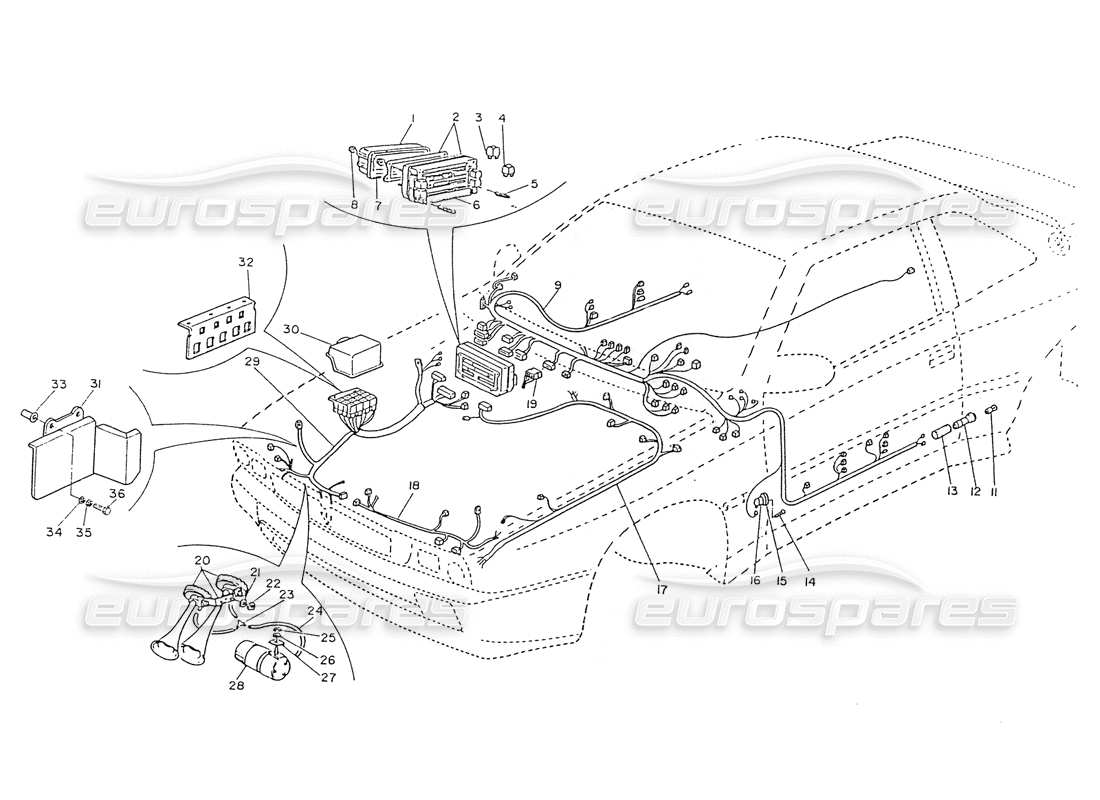 maserati ghibli 2.8 (non abs) central and engine compartment wiring parts diagram