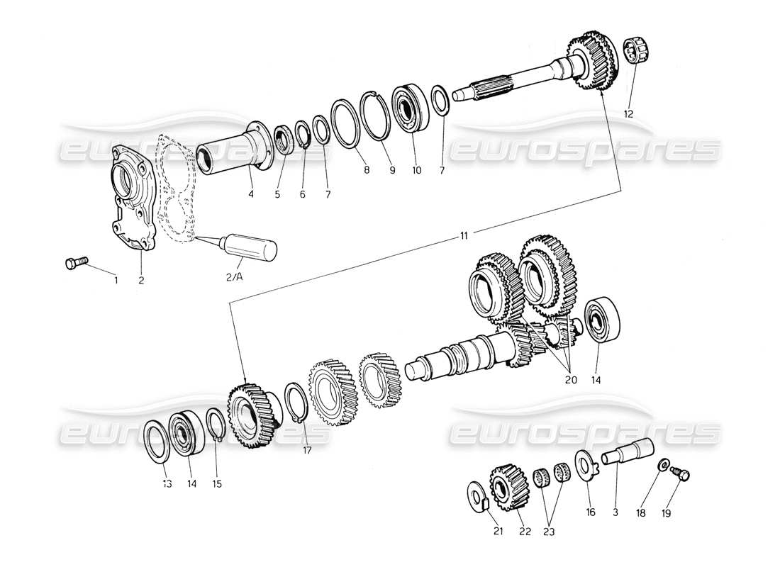 maserati biturbo spider transmission - layshaft and directs-drive part diagram