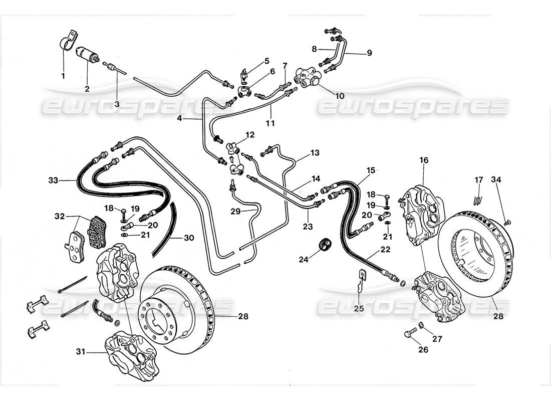 lamborghini lm002 (1988) front brakes part diagram