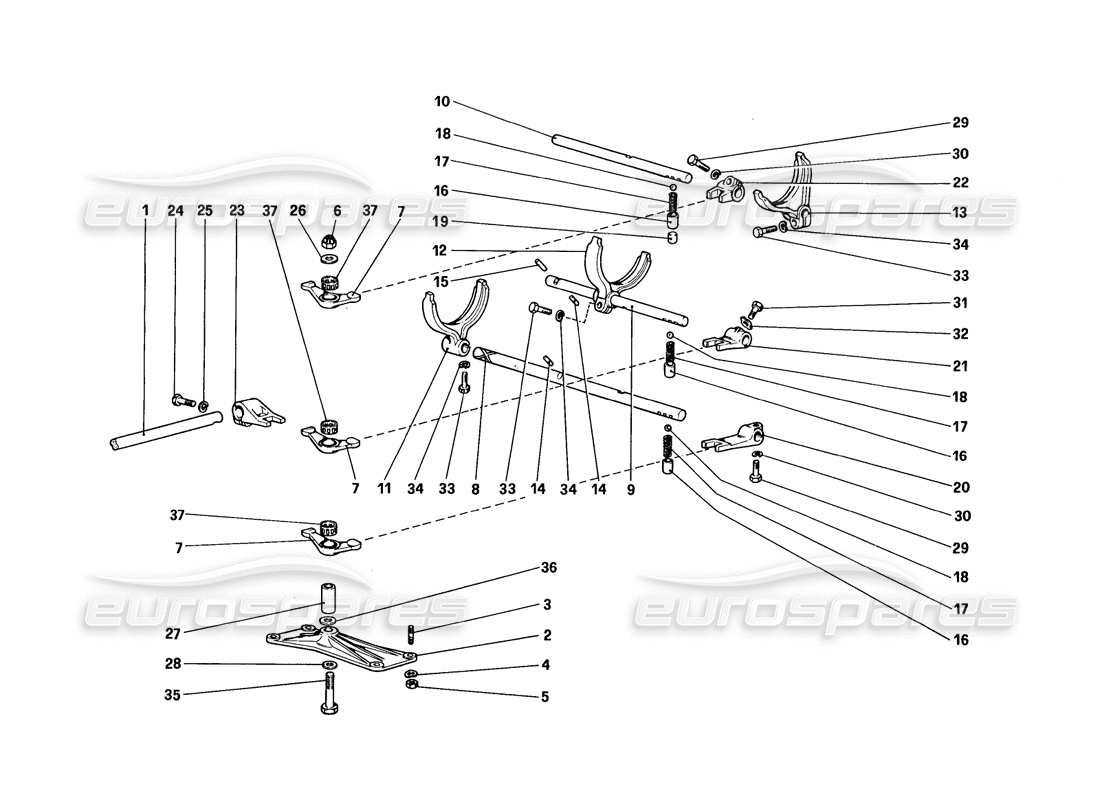 ferrari 328 (1988) inside gearbox controls parts diagram