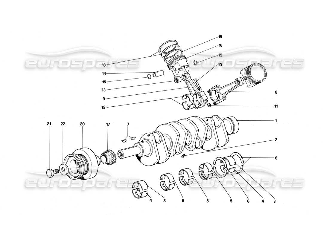ferrari 328 (1988) crankshaft - connecting rods and pistons parts diagram