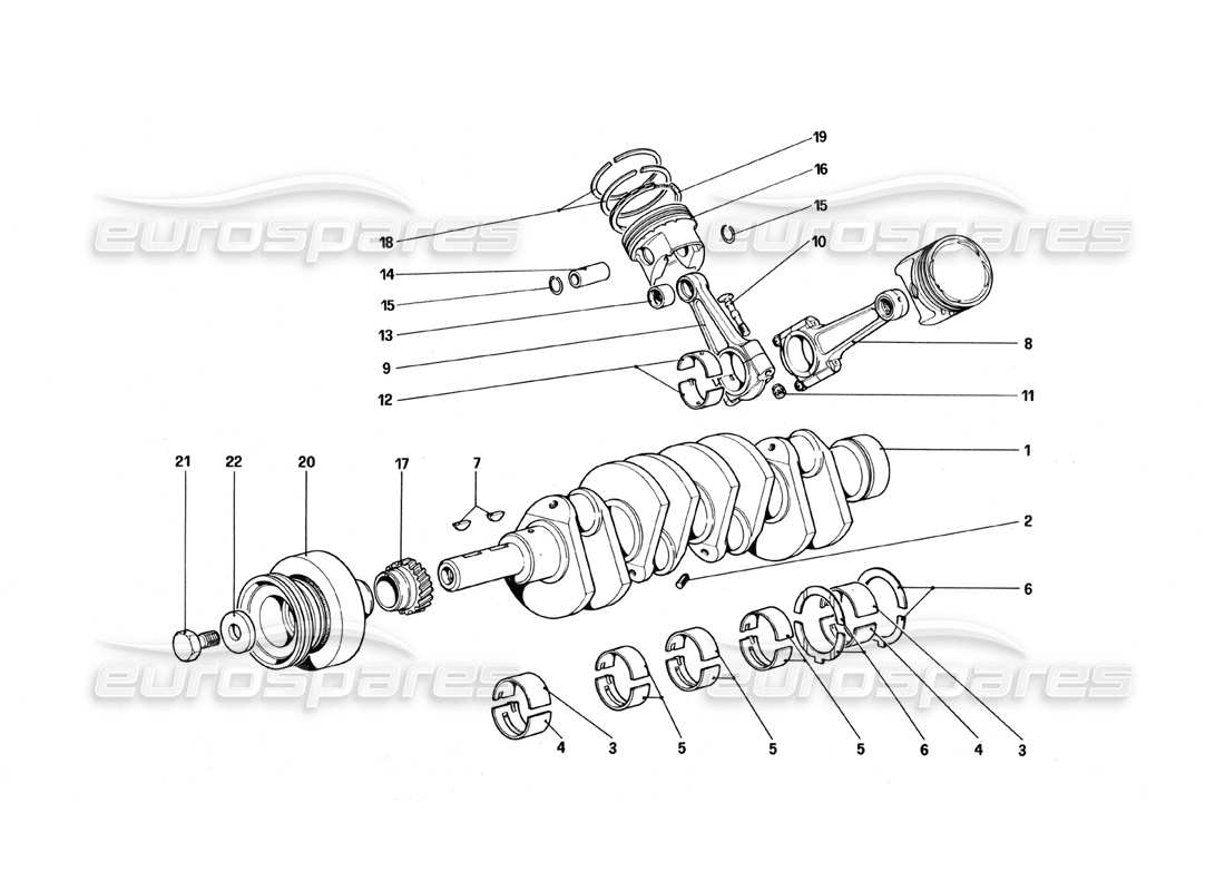 ferrari 328 (1988) crankshaft - connecting rods and pistons part diagram