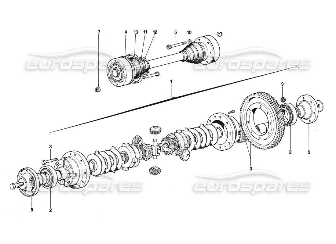 ferrari 328 (1988) differential & axle shafts part diagram