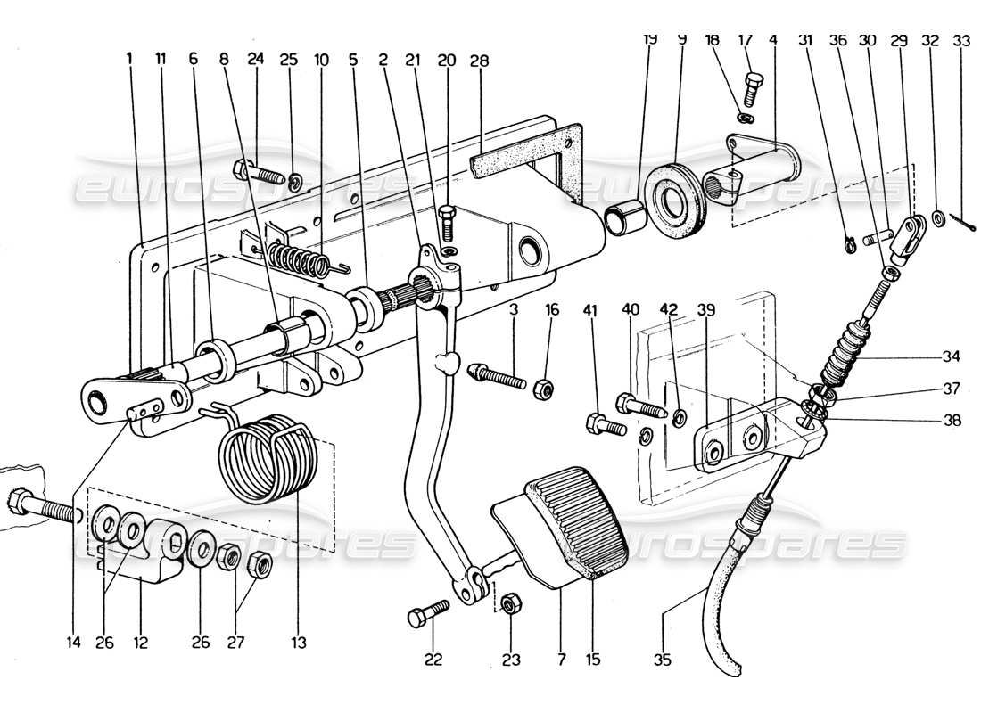 ferrari 365 gt4 2+2 (1973) pedal board - clutch control part diagram