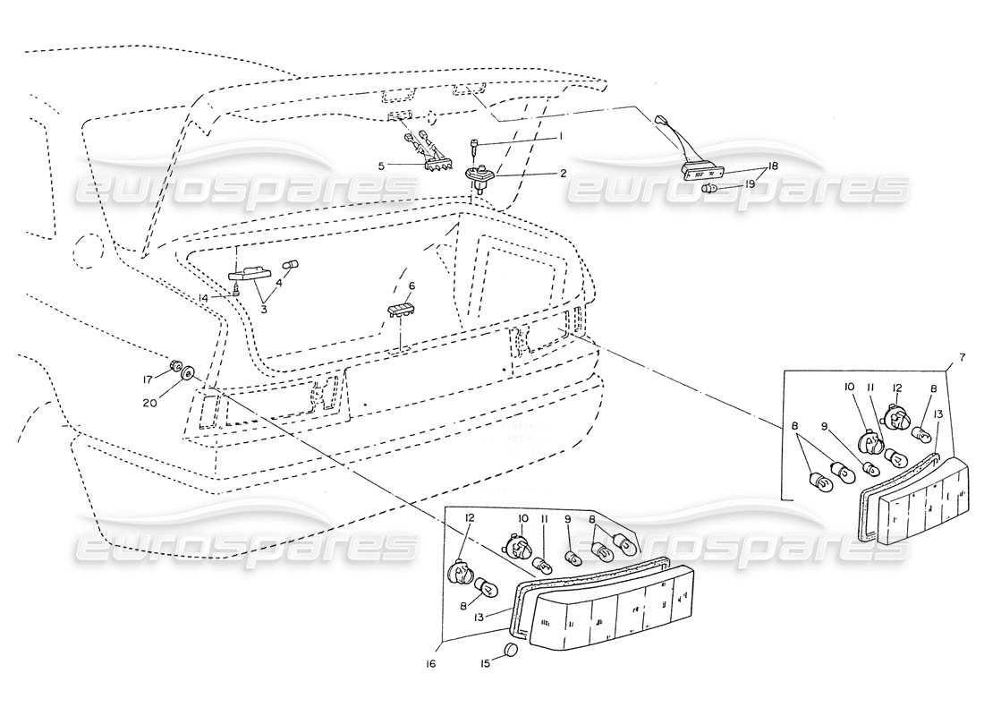 maserati ghibli 2.8 (non abs) tail light parts diagram