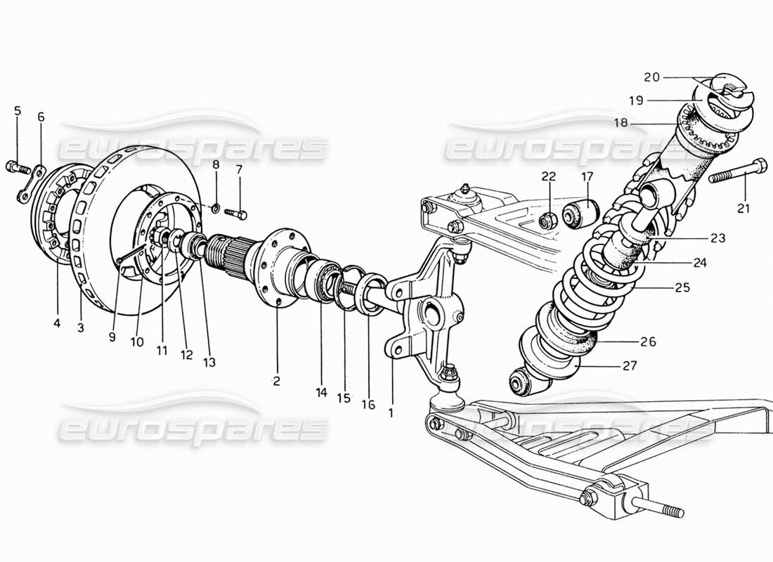 ferrari 206 gt dino (1969) front suspension - shock absorber parts diagram