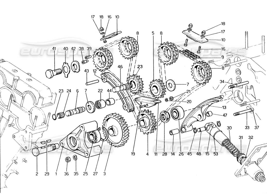 ferrari 365 gt4 2+2 (1973) camshaft drive parts diagram