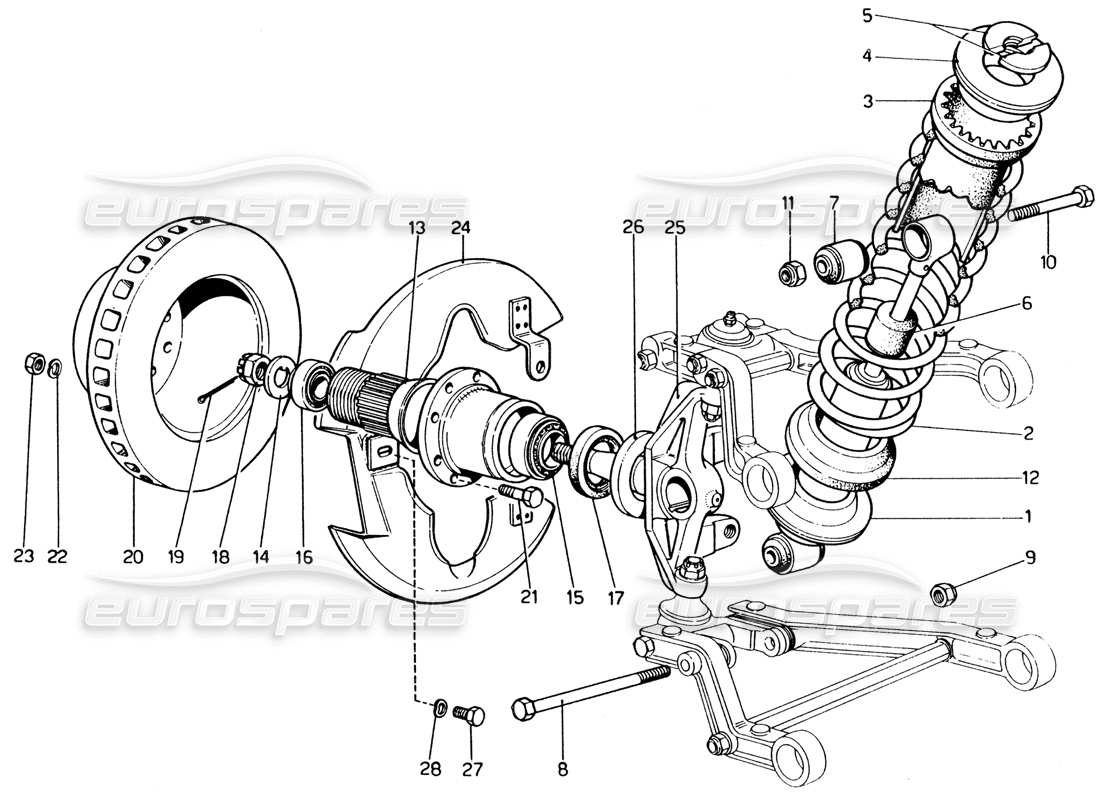 ferrari 365 gt4 2+2 (1973) front suspension - shock absorber part diagram