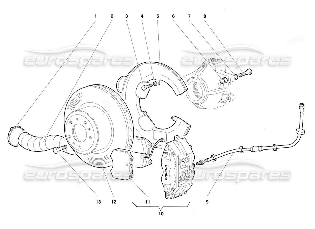 lamborghini diablo vt (1994) front brakes part diagram