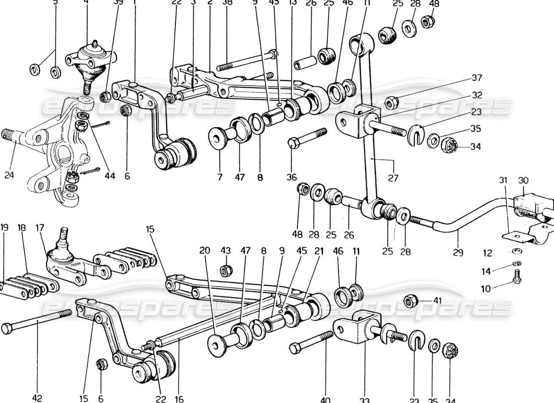 ferrari 365 gt4 2+2 (1973) front suspension - wishbones part diagram